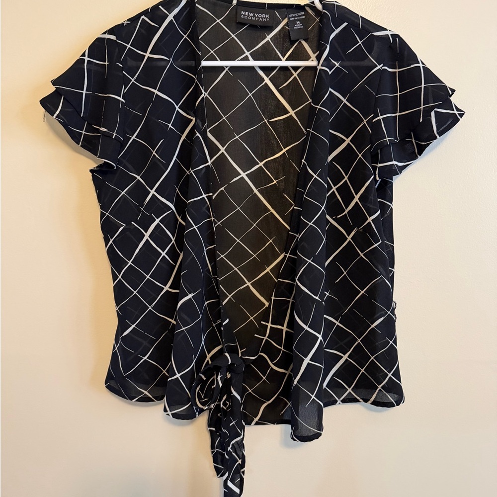 New York & Company Navy and White Blouse